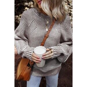 Striped Ribbed Knit Boat Neck Sweater